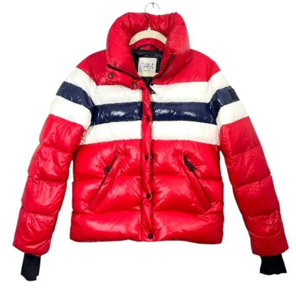 SAM. NY Lindsey Puffer Coat Red / White / Blue / Pre-Loved - Picture 1 of 6